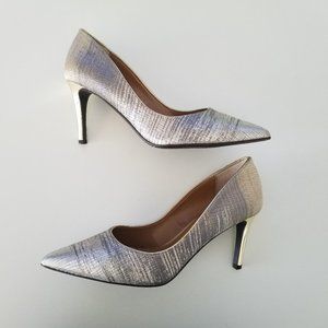 Tweed Pumps Metallic Gold & Beige Size 8